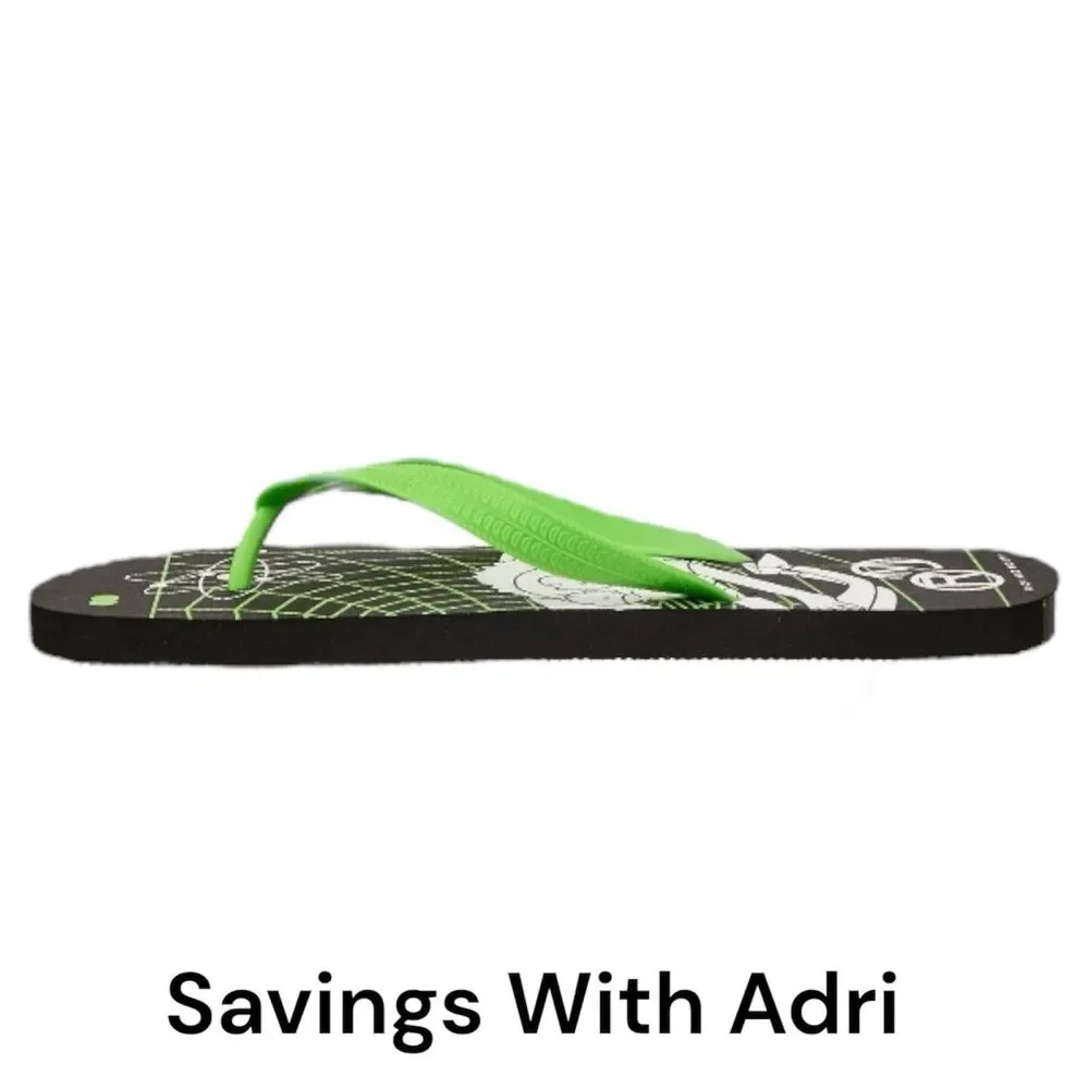 Men's Rick and Morty Flip Flops Size 13 – Black And Lime Green